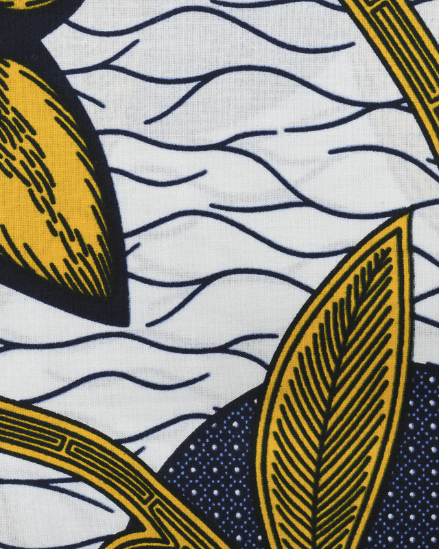 Tissu Wax Graphique Feuille Jaune - Maison Klem